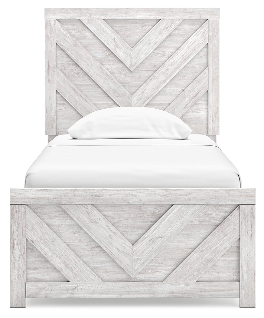 Cayboni Twin Panel Bed with Mirrored Dresser and 2 Nightstands in Whitewash by Ashley at Eve Furniture