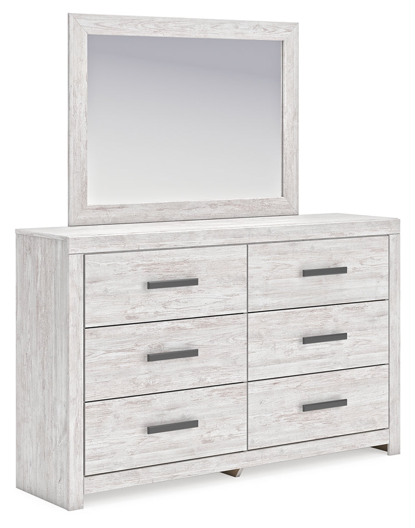 Cayboni Twin Panel Bed with Mirrored Dresser and 2 Nightstands in Whitewash by Ashley at Eve Furniture