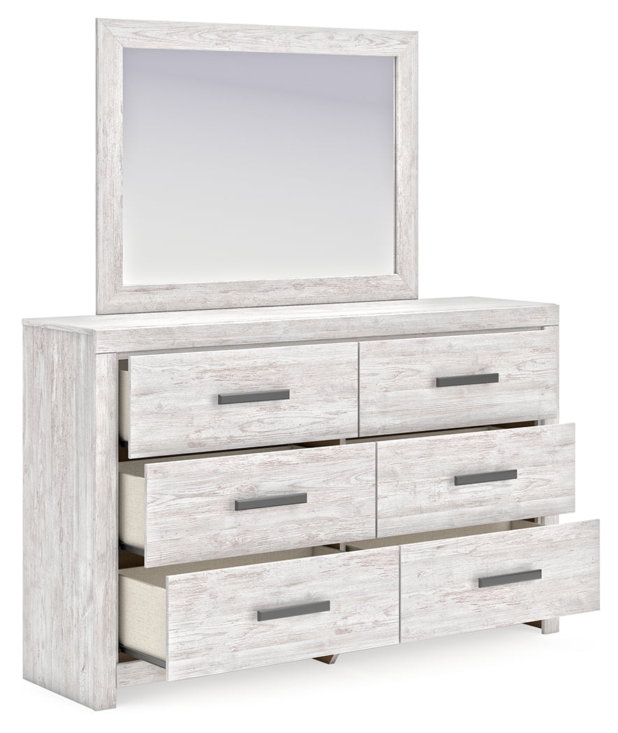 Cayboni Twin Panel Bed with Mirrored Dresser and 2 Nightstands in Whitewash by Ashley at Eve Furniture