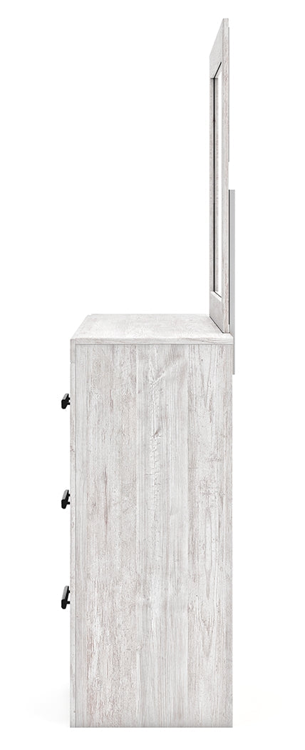 Cayboni Twin Panel Bed with Mirrored Dresser and 2 Nightstands in Whitewash by Ashley at Eve Furniture