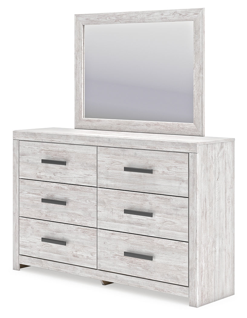 Cayboni Twin Panel Bed with Mirrored Dresser and 2 Nightstands in Whitewash by Ashley at Eve Furniture