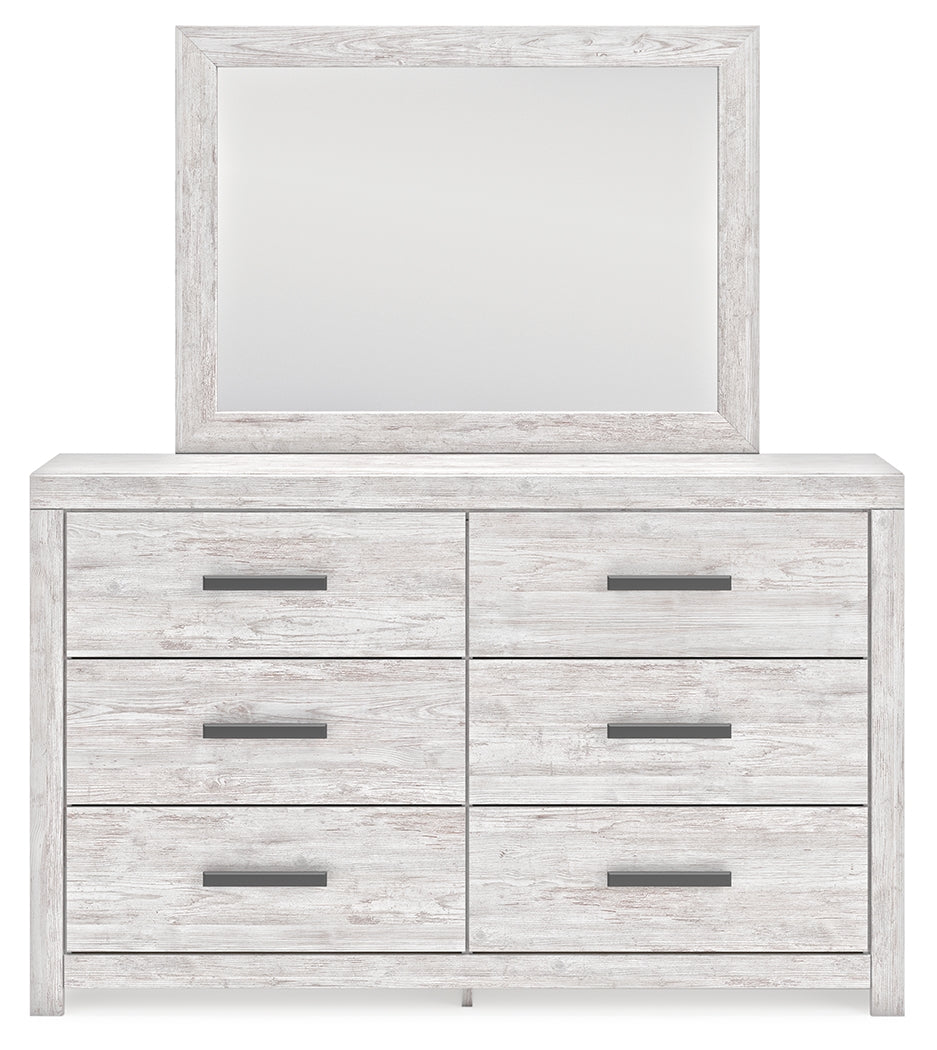 Cayboni Twin Panel Bed with Mirrored Dresser and 2 Nightstands in Whitewash by Ashley at Eve Furniture