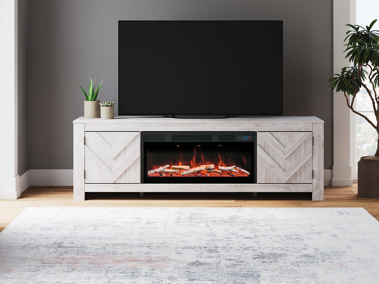 Cayboni Whitewash 71" TV Stand with Electric Fireplace by Ashley at Eve Furniture
