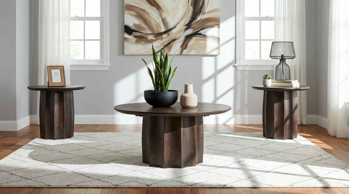 Cayenne Walnut 3-Piece Solid Mango Wood Coffee Table Set by Coaster at Eve Furniture