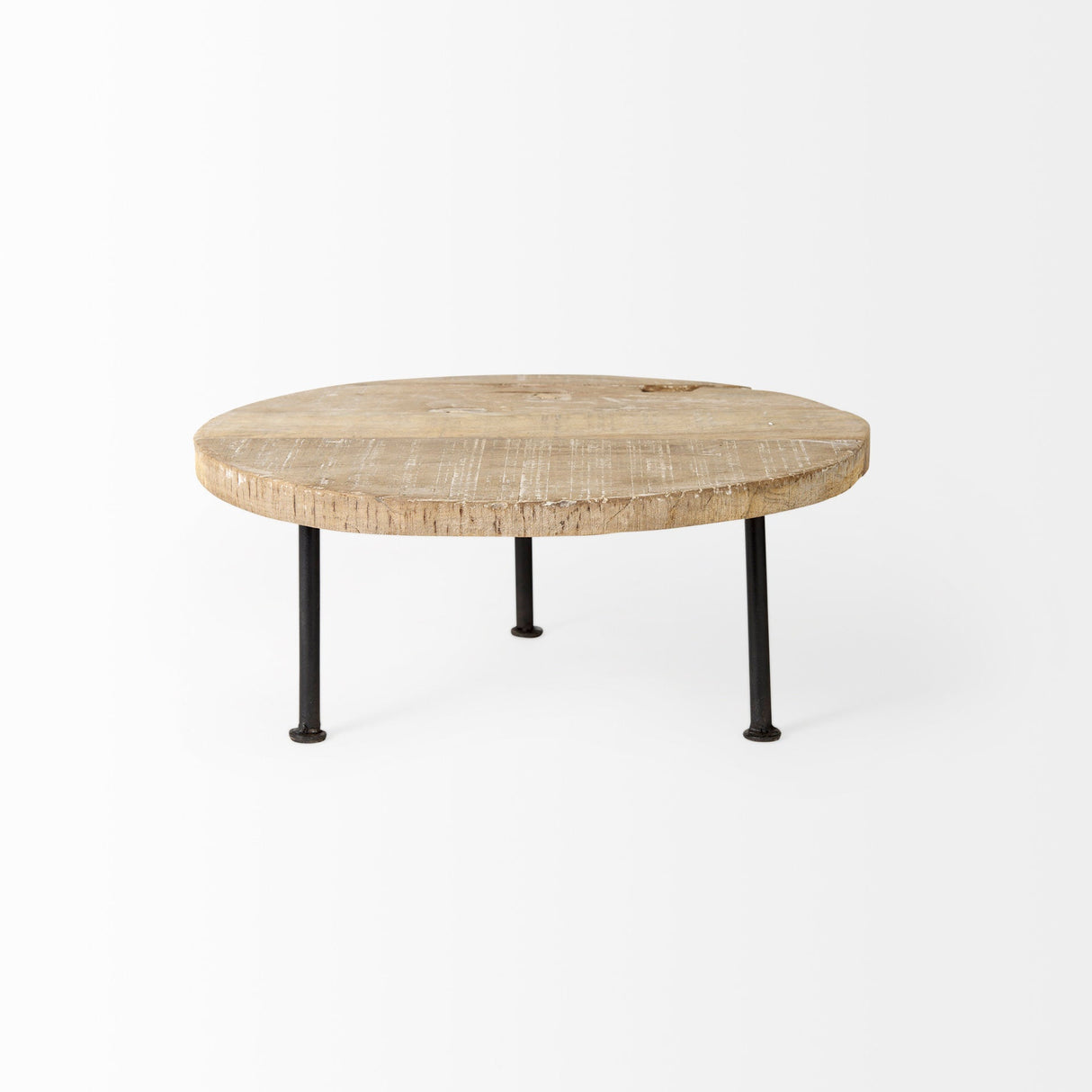 Cedric 15L x 15W x 6H Round Light Brown Wood w/ Black Metal Legs Decorative Display Stand by Mercana at Eve Furniture