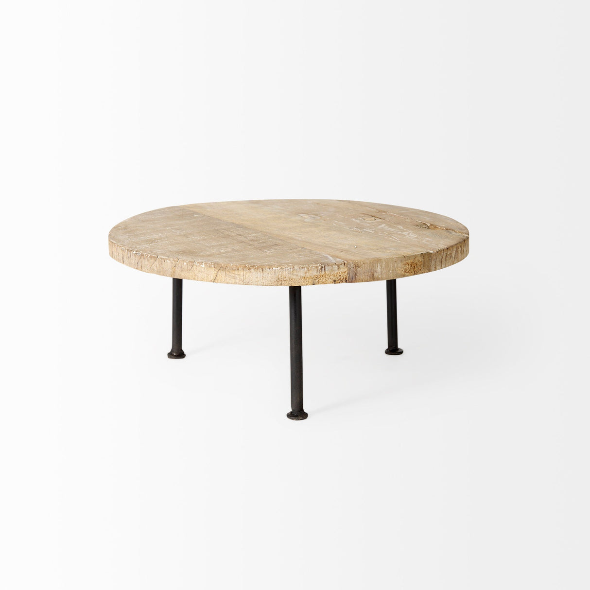 Cedric 15L x 15W x 6H Round Light Brown Wood w/ Black Metal Legs Decorative Display Stand by Mercana at Eve Furniture