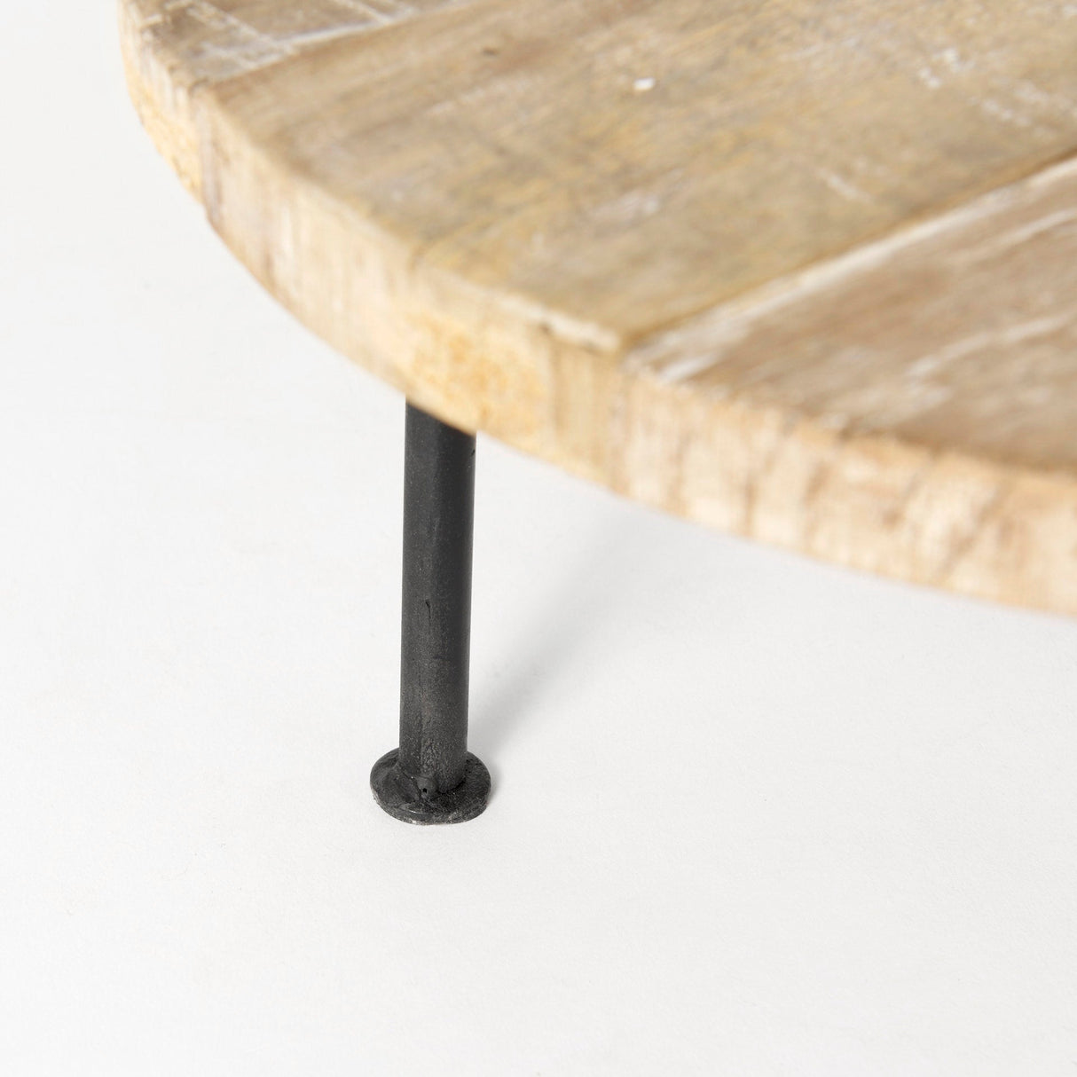 Cedric 15L x 15W x 6H Round Light Brown Wood w/ Black Metal Legs Decorative Display Stand by Mercana at Eve Furniture