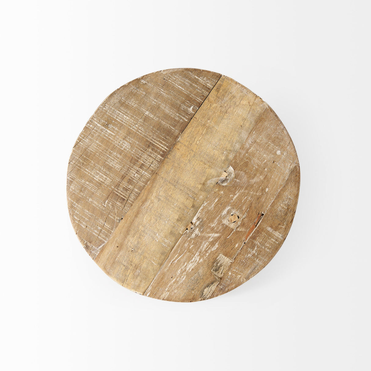 Cedric Round Light Brown Wood w/ Black Metal Legs Decorative Display Stand by Mercana at Eve Furniture