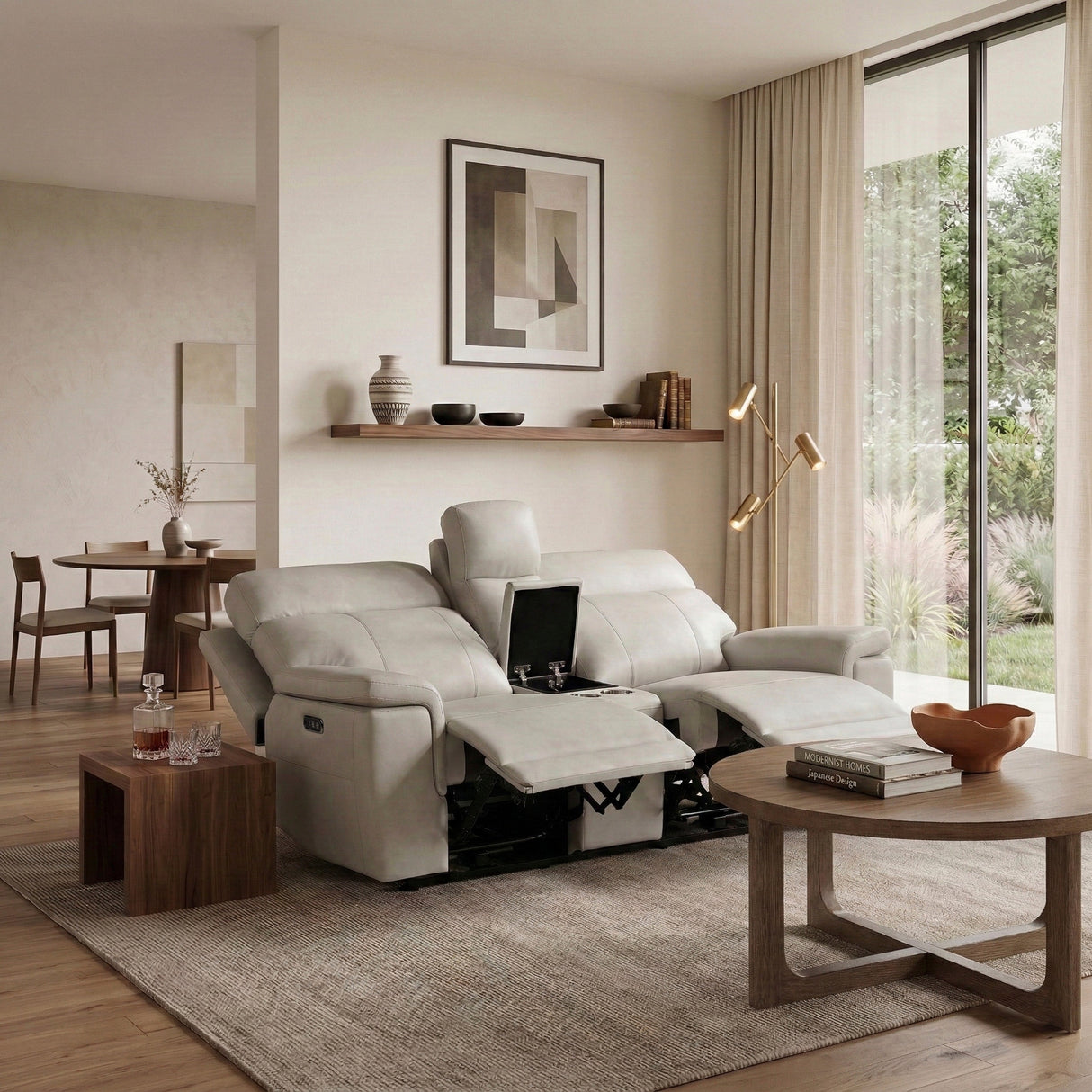 Celestia Light Gray Power Double Reclining Loveseat with Power Headrest and Center Console