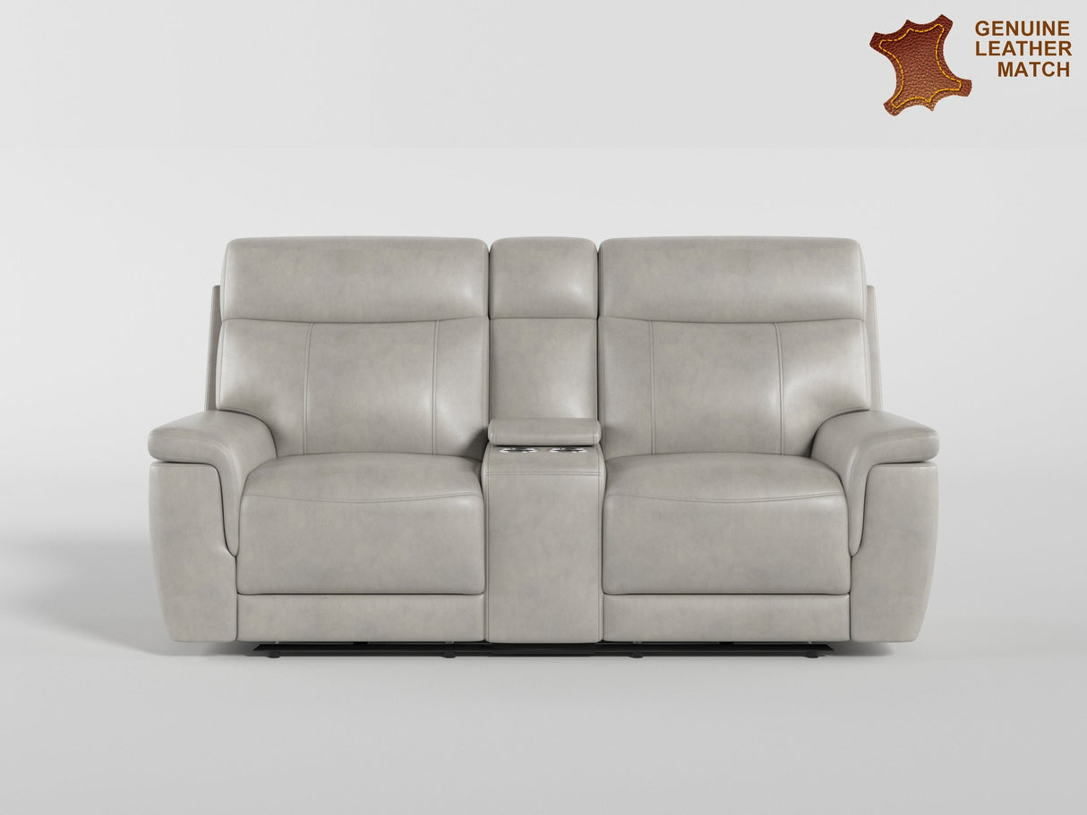 Celestia Light Gray Power Double Reclining Loveseat with Power Headrest and Center Console