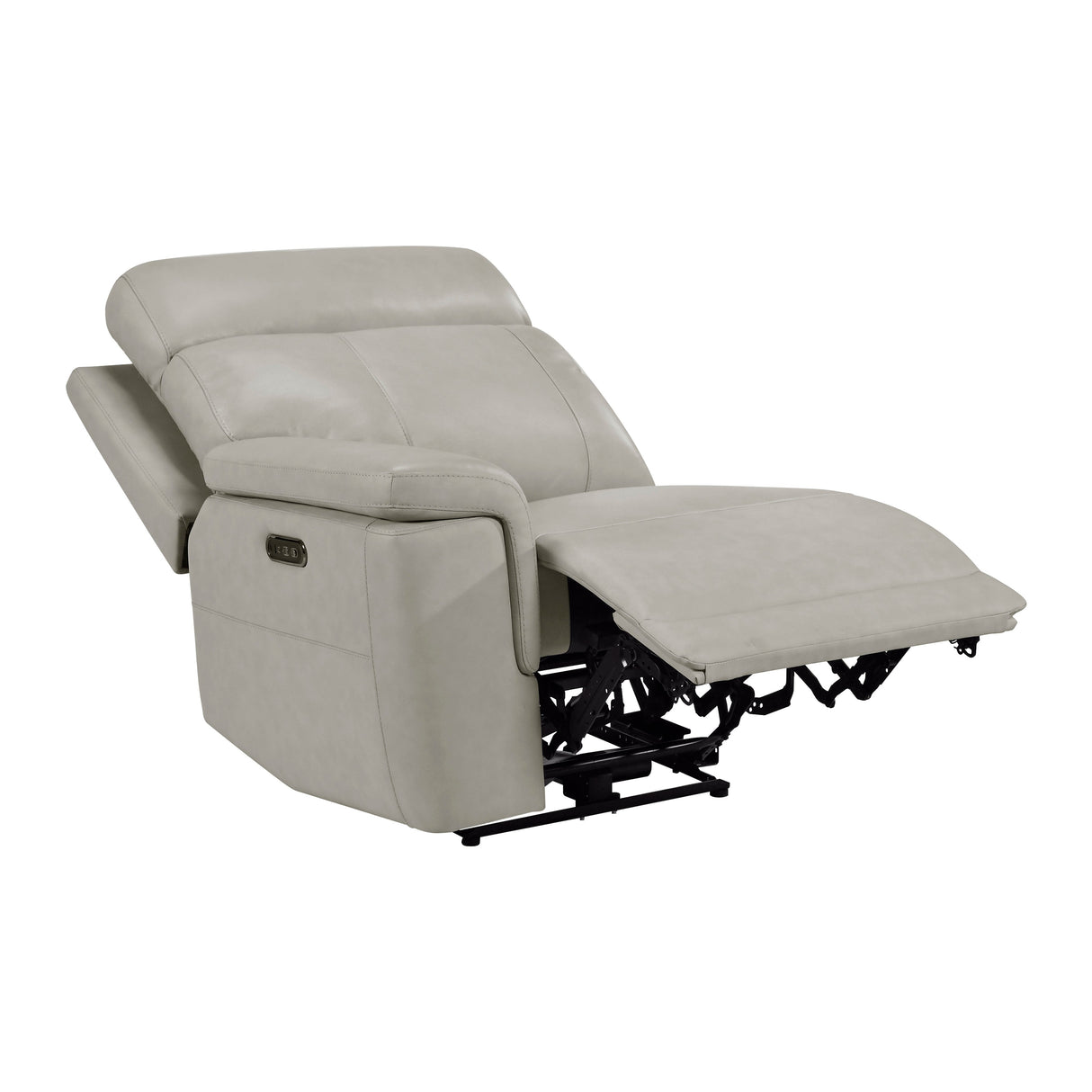 Celestia Light Gray Power Double Reclining Loveseat with Power Headrest and Center Console