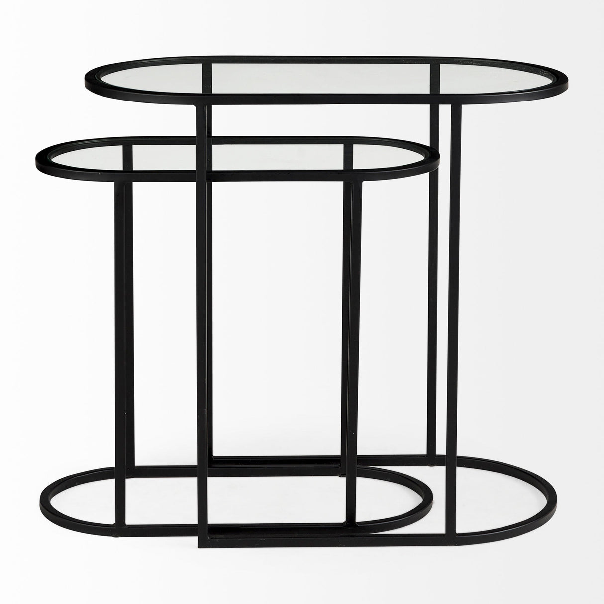 Celine Set of Two Black/Silver Metal and Glass Nesting Accent Tables by Mercana at Eve Furniture