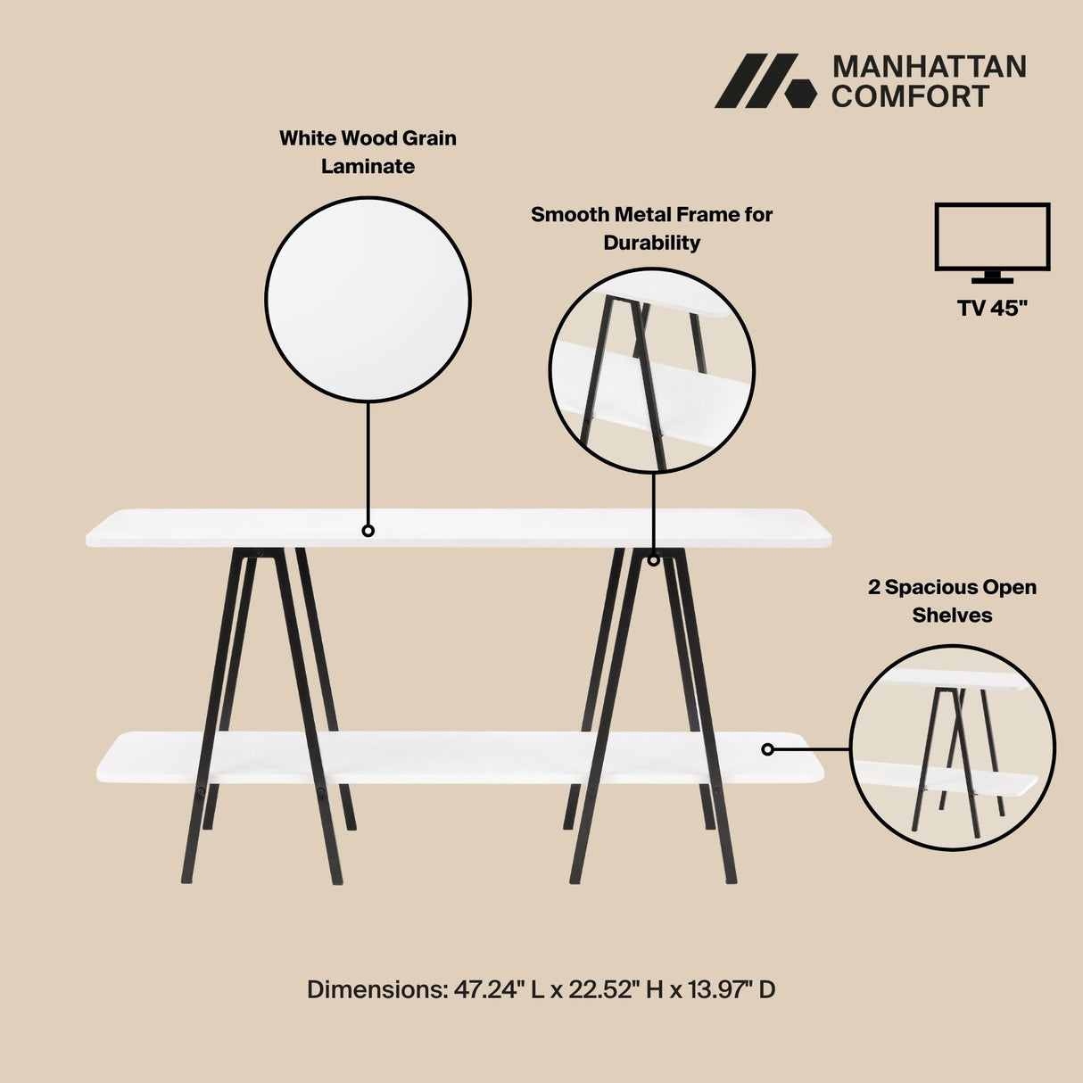 Celine Side Table Console in White by Manhattan Comfort at Eve Furniture