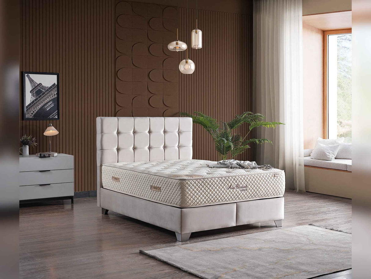 Cenova Storage Bed With Headboard Cream by Furnia at Eve Furniture