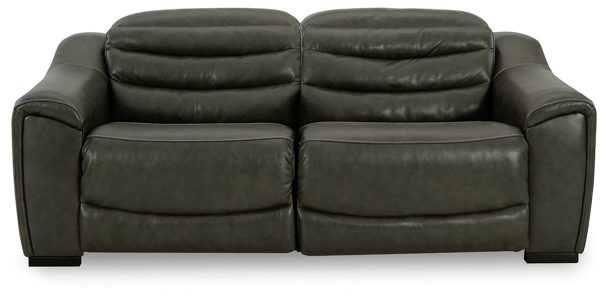 Center Line Dark Gray 2-Piece Power Reclining Loveseat by Ashley at Eve Furniture