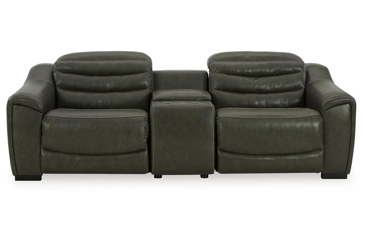 Center Line Dark Gray 3-Piece Power Reclining Loveseat with Console by Ashley at Eve Furniture