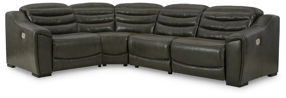 Center Line Dark Gray 4-Piece Power Reclining Sectional with Adjustable Headrest by Ashley at Eve Furniture