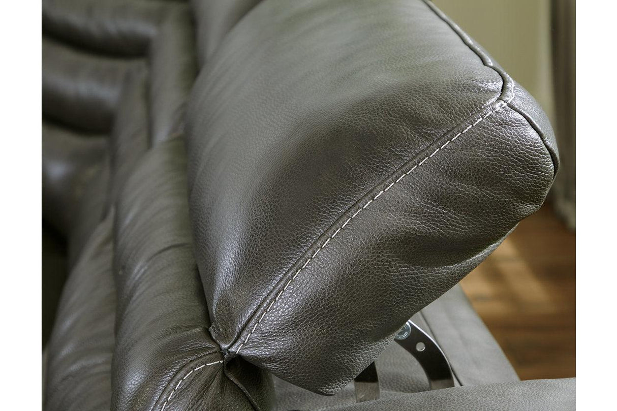 Center Line Dark Gray 7-Piece Power Reclining Sectional with Adjustable Headrest by Ashley at Eve Furniture