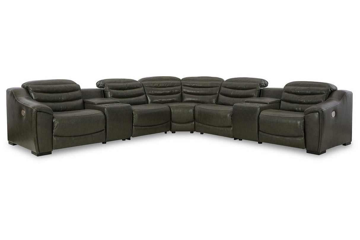 Center Line Dark Gray 7-Piece Power Reclining Sectional with Adjustable Headrest by Ashley at Eve Furniture