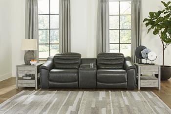 Center Line Dark Gray Dual Power Leather Sofa and Loveseat by Ashley at Eve Furniture