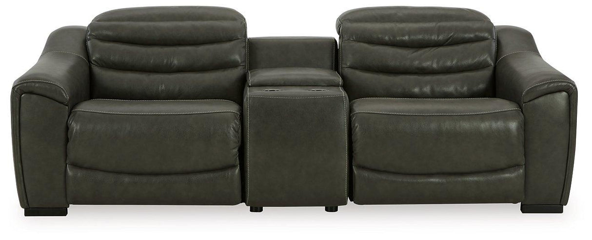 Center Line Dark Gray Dual Power Leather Sofa and Loveseat by Ashley at Eve Furniture