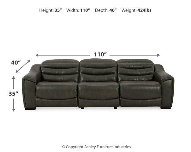 Center Line Dark Gray Dual Power Leather Sofa and Loveseat by Ashley at Eve Furniture