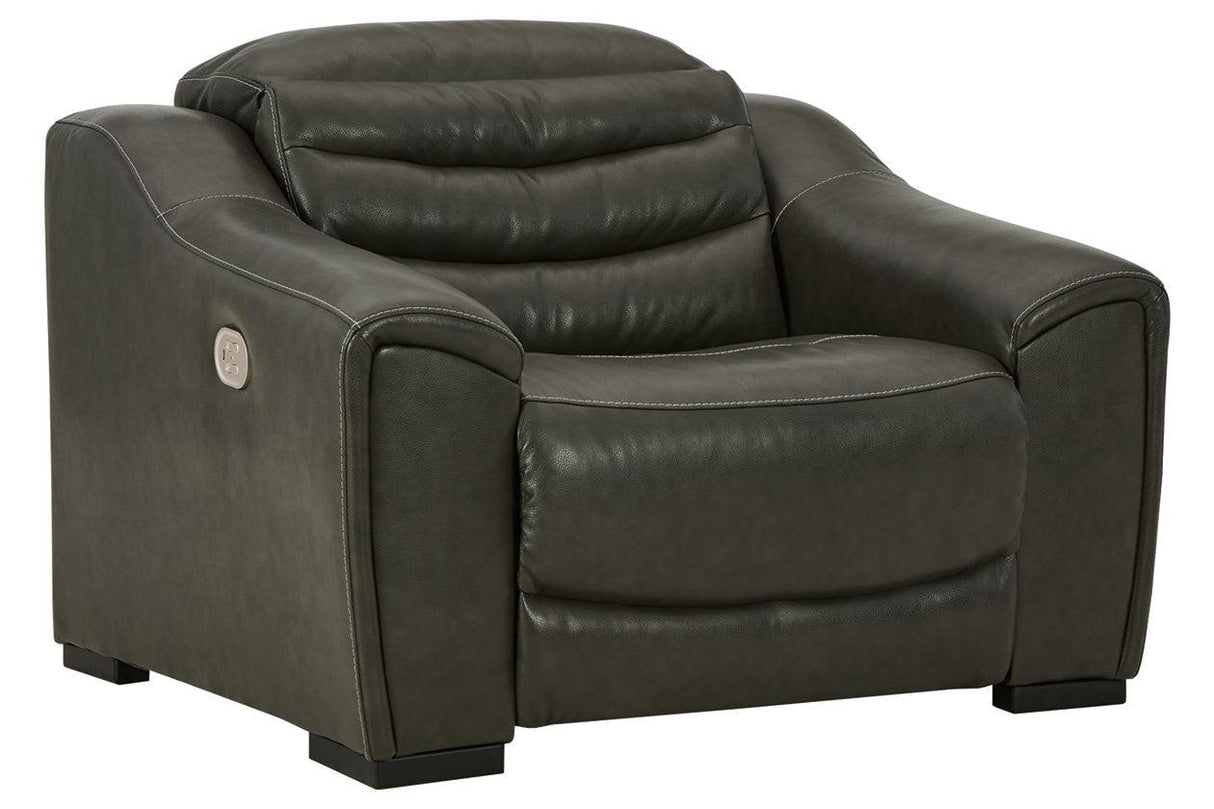 Center Line Dark Gray Oversized Dual Power Leather Recliner by Ashley at Eve Furniture