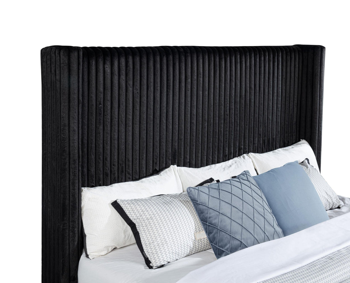 Centergrove Black Upholstered Eastern King Wingback TV Bed by Coaster at Eve Furniture