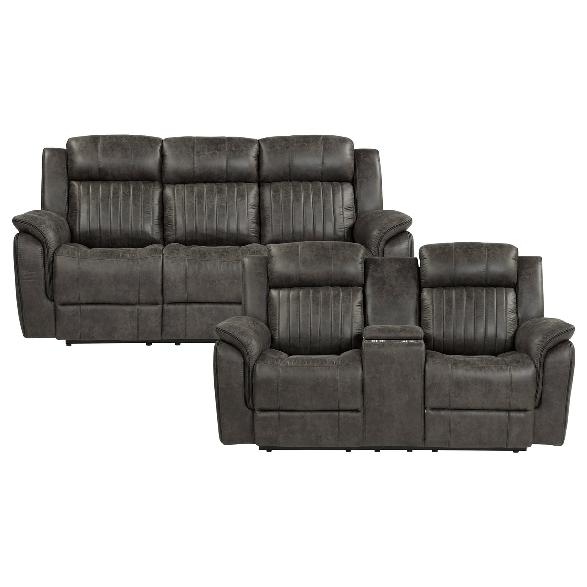 Centeroak Brownish Gray 2-Piece Double Reclining Set by Homelegance at Eve Furniture