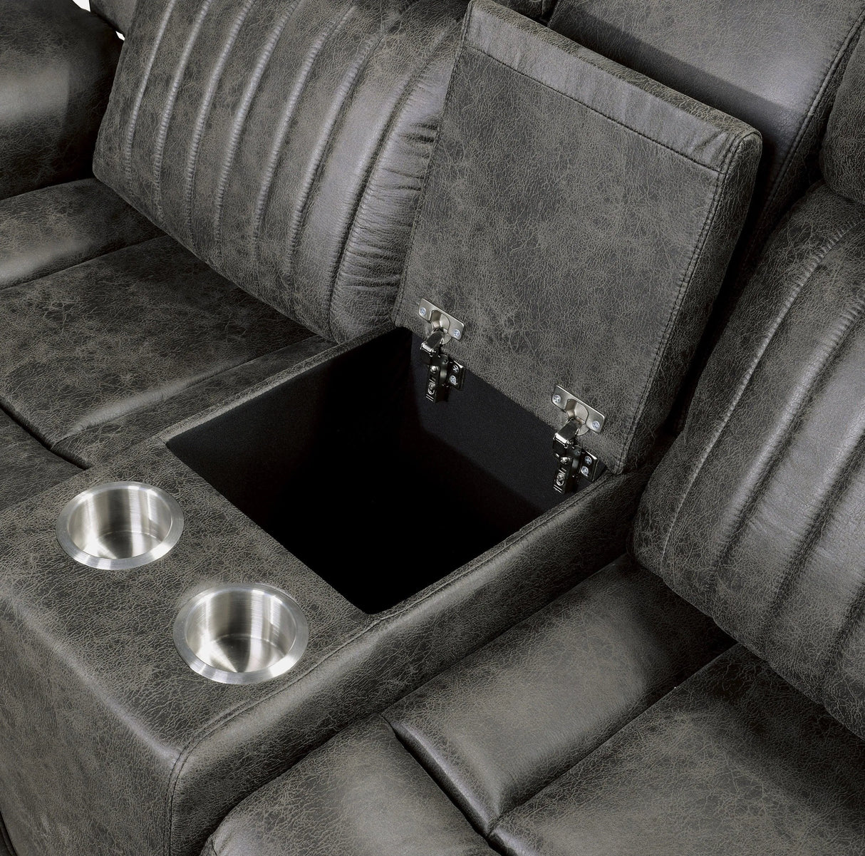 Centeroak Brownish Gray Double Reclining Loveseat with Center Console by Homelegance at Eve Furniture