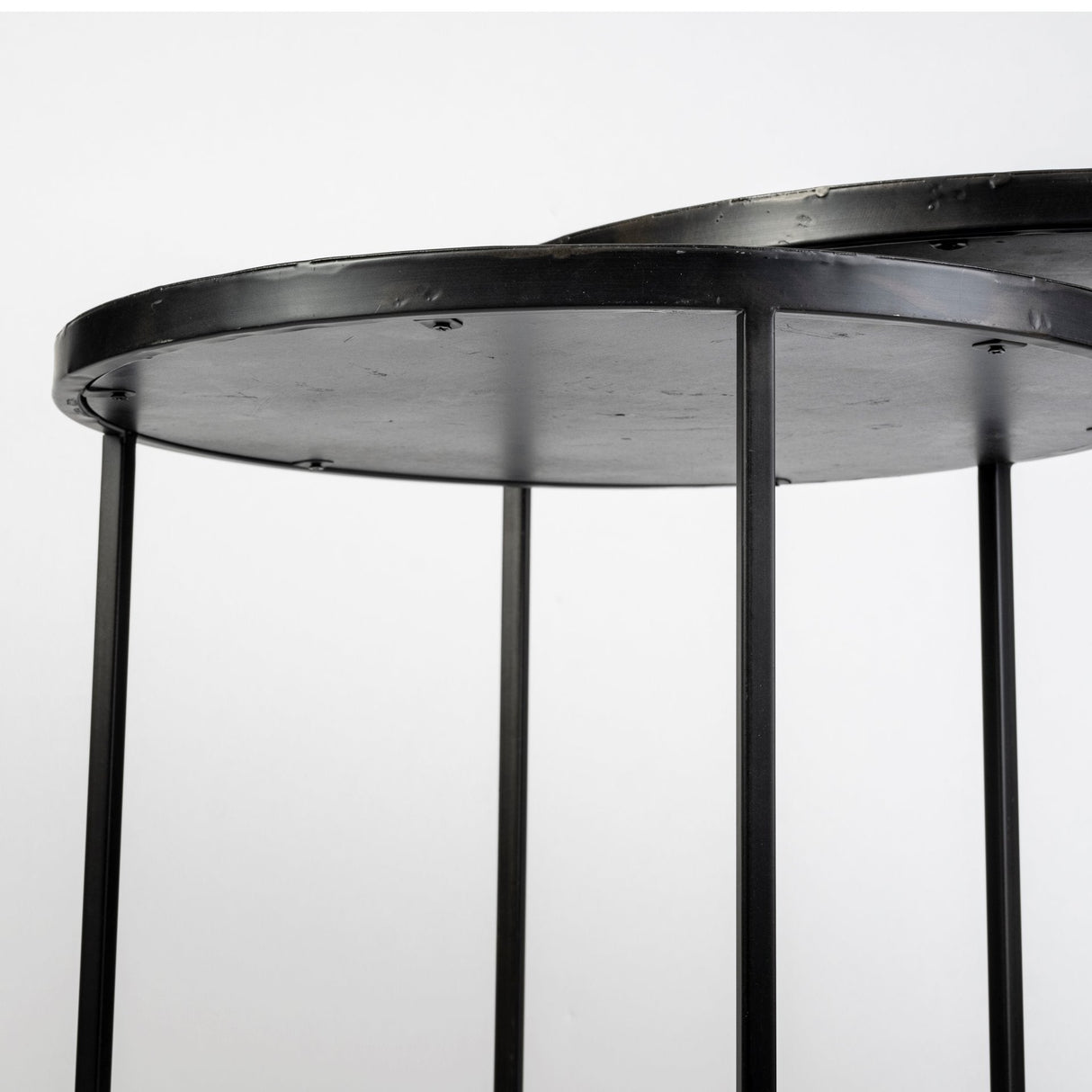 Chakra 19.7" Set of Two Round Dark Wood Top Black Frame Accent Tables by Mercana at Eve Furniture