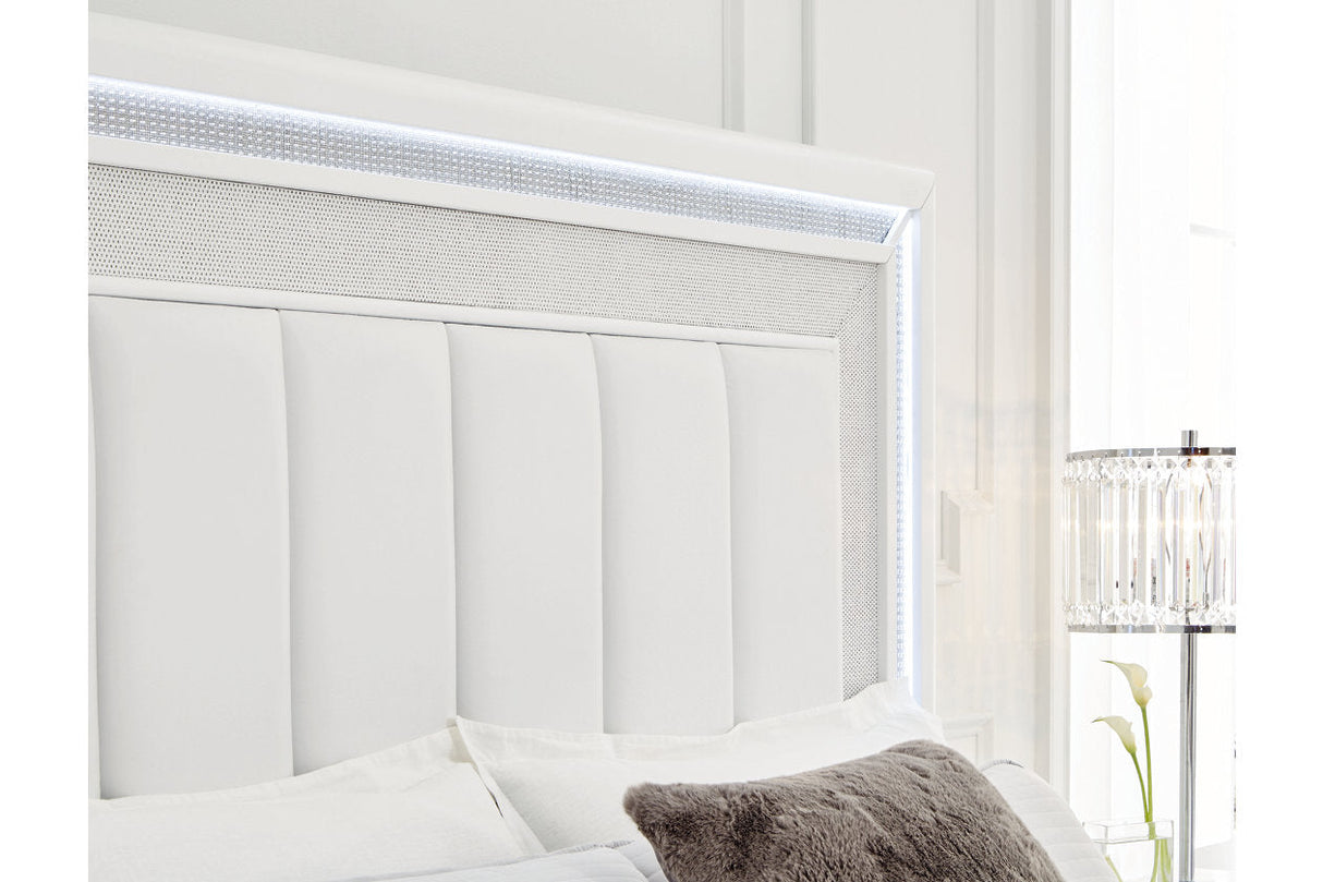 Chalanna White California King LED Upholstered Storage Platform Bed by Ashley at Eve Furniture