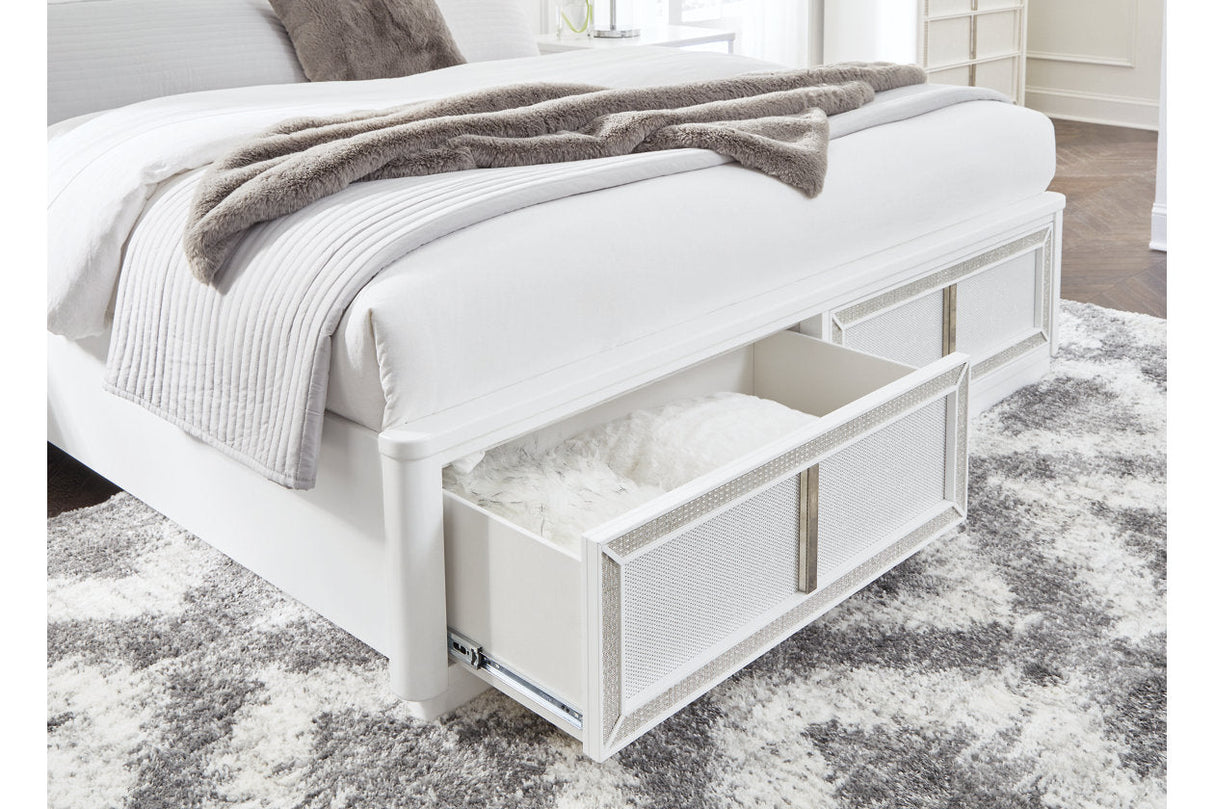 Chalanna White King LED Upholstered Storage Platform Bed by Ashley at Eve Furniture