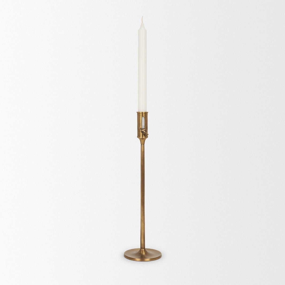 Chantria Large Solid Natural Brass Adjustable Taper Candle Holder by Mercana at Eve Furniture