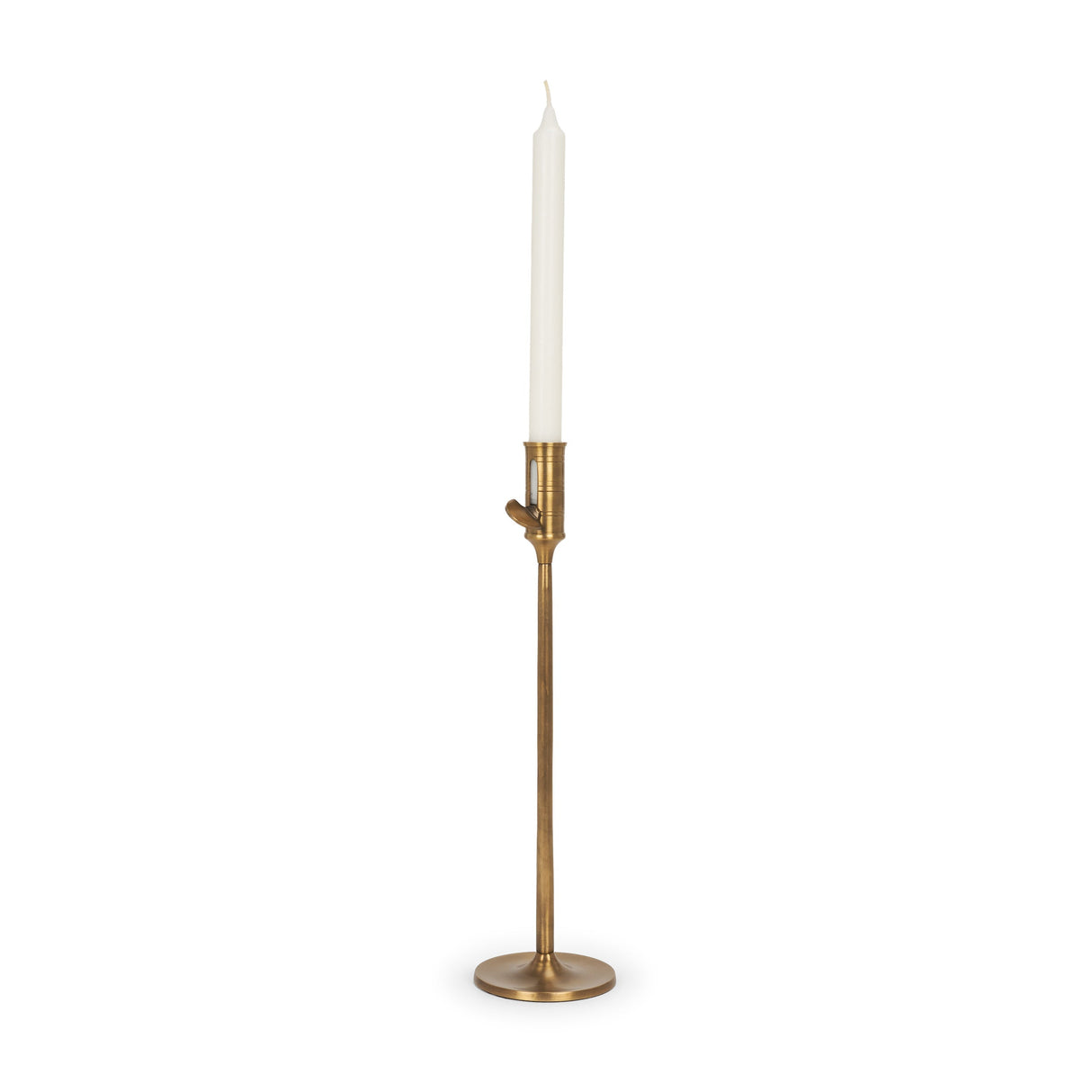 Chantria Large Solid Natural Brass Adjustable Taper Candle Holder by Mercana at Eve Furniture