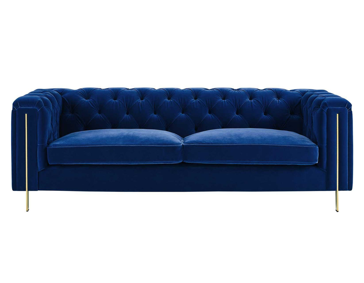 Charlene Blue Velvet Button Tufted Rolled Arm Chesterfield Sofa by Steve Silver at Eve Furniture