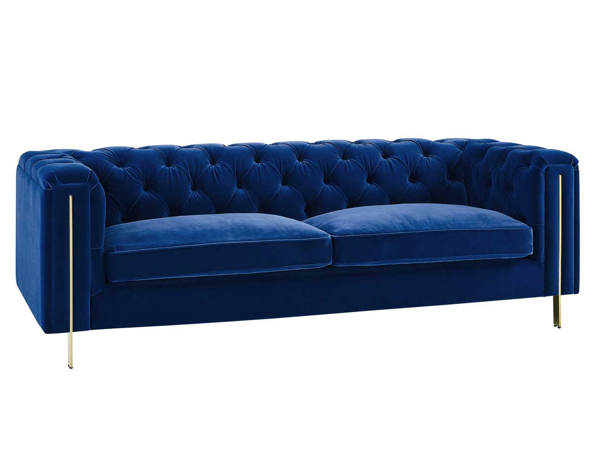 Charlene Blue Velvet Button Tufted Rolled Arm Chesterfield Sofa by Steve Silver at Eve Furniture