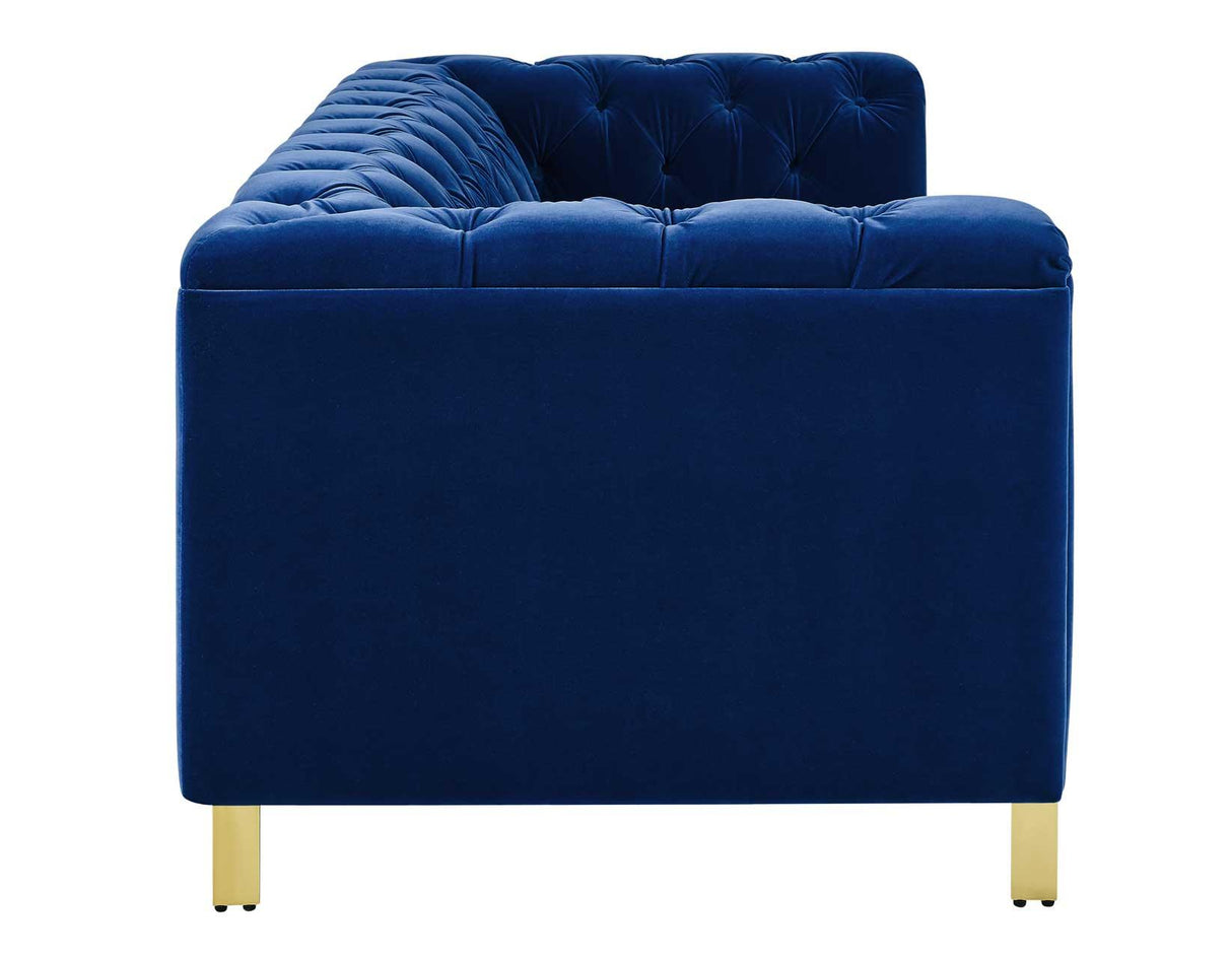 Charlene Blue Velvet Button Tufted Rolled Arm Chesterfield Sofa by Steve Silver at Eve Furniture