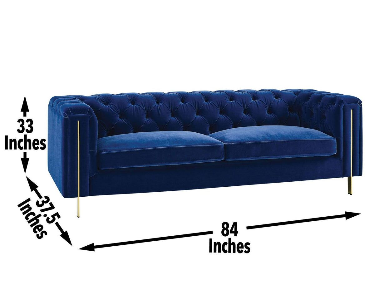 Charlene Blue Velvet Button Tufted Rolled Arm Chesterfield Sofa by Steve Silver at Eve Furniture