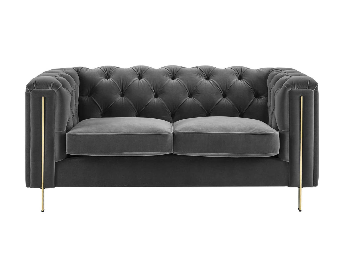 Charlene Gray Velvet Button Tufted Rolled Arm Chesterfield Loveseat by Steve Silver at Eve Furniture
