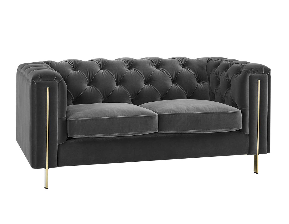 Charlene Gray Velvet Button Tufted Rolled Arm Chesterfield Loveseat by Steve Silver at Eve Furniture