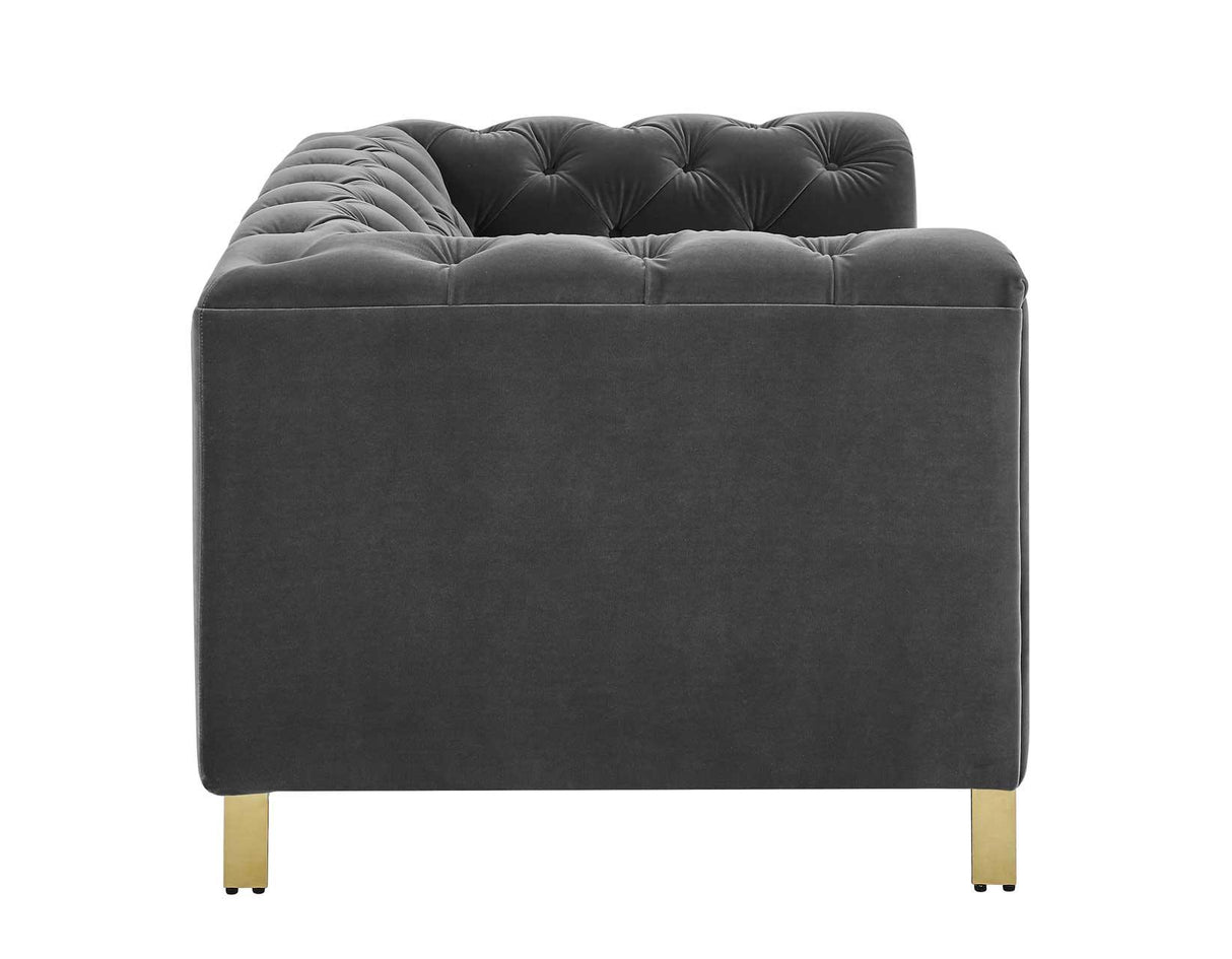 Charlene Gray Velvet Button Tufted Rolled Arm Chesterfield Loveseat by Steve Silver at Eve Furniture