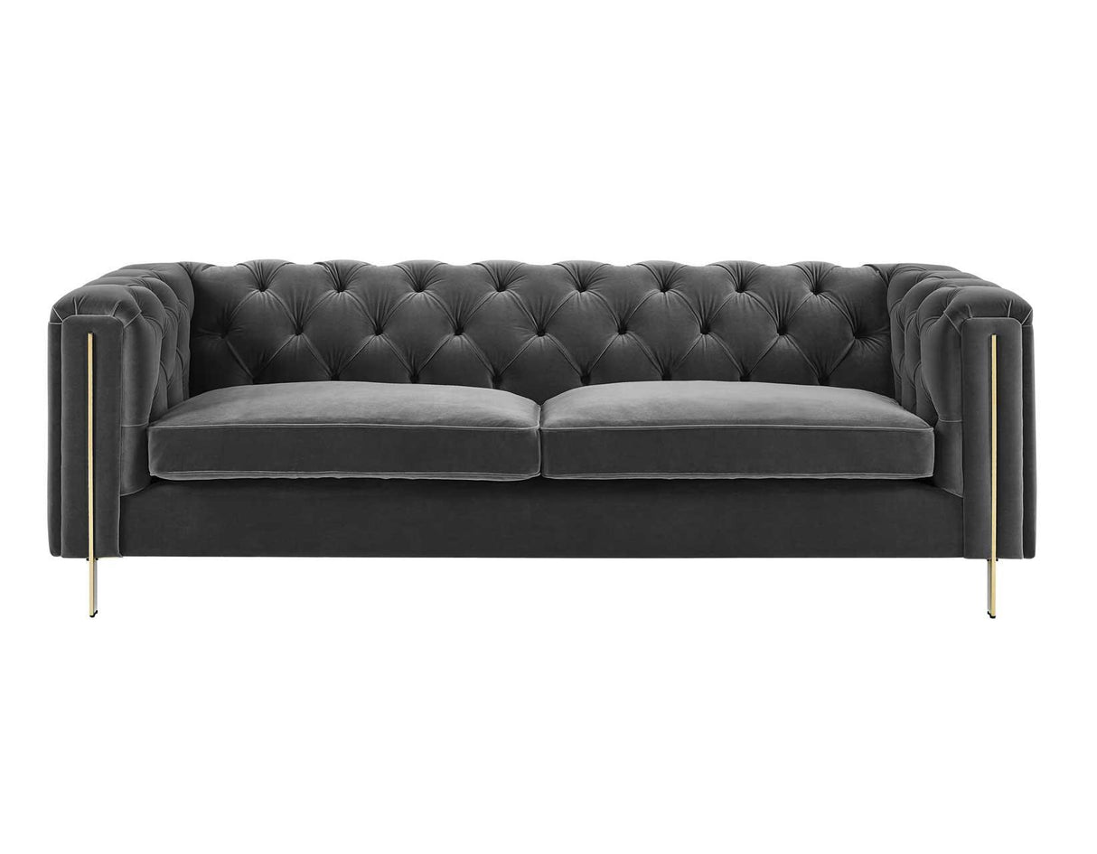 Charlene Gray Velvet Button Tufted Rolled Arm Chesterfield Sofa by Steve Silver at Eve Furniture
