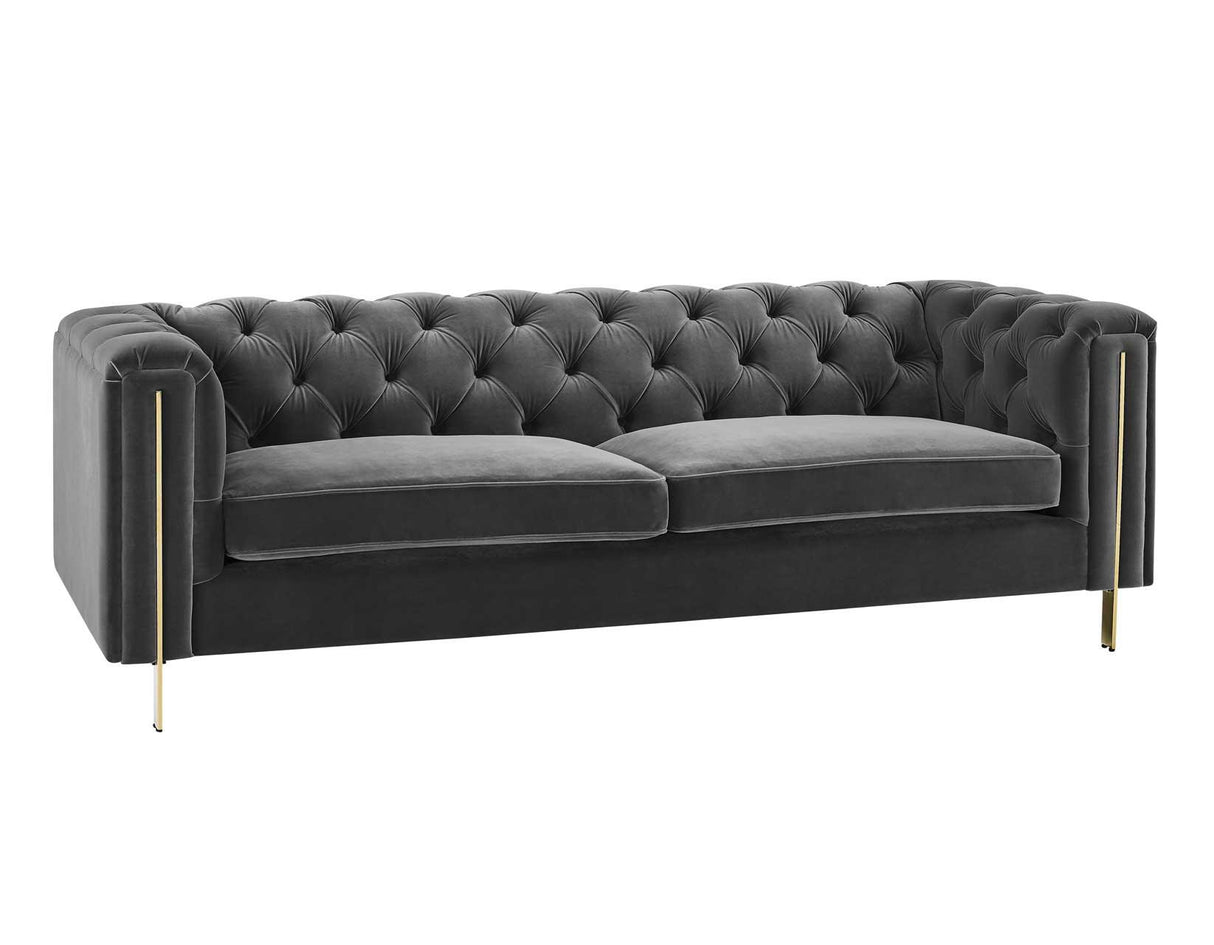 Charlene Gray Velvet Button Tufted Rolled Arm Chesterfield Sofa by Steve Silver at Eve Furniture