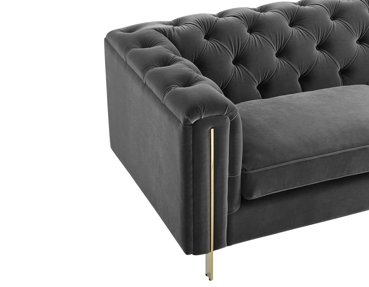 Charlene Gray Velvet Button Tufted Rolled Arm Chesterfield Sofa by Steve Silver at Eve Furniture