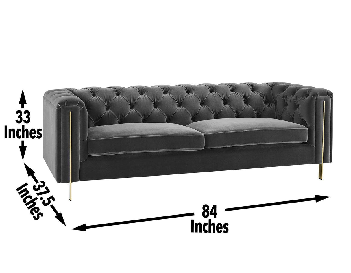 Charlene Gray Velvet Button Tufted Rolled Arm Chesterfield Sofa by Steve Silver at Eve Furniture