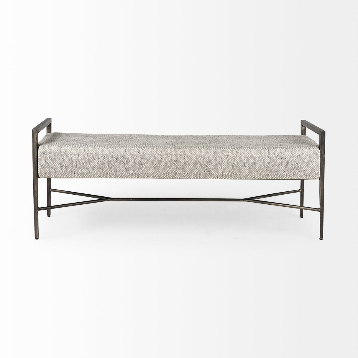 Charlotte 55.0L Gray Herringbone Fabric Seat w/ Antique Nickel Metal Frame Bench by Mercana at Eve Furniture