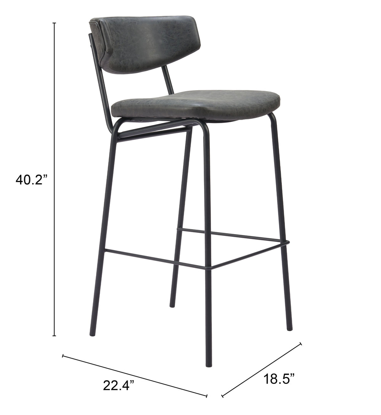 Charon Vintage Black Barstool (Set of 2) by Zuomod at Eve Furniture