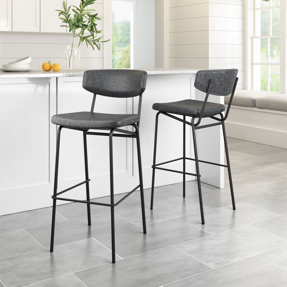 Charon Vintage Black Barstool (Set of 2) by Zuomod at Eve Furniture