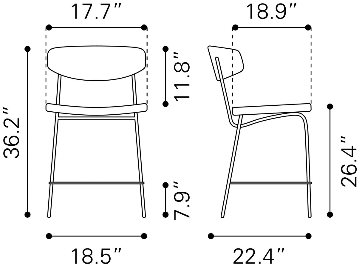Charon Vintage Black Counter Stool (Set of 2) by Zuomod at Eve Furniture